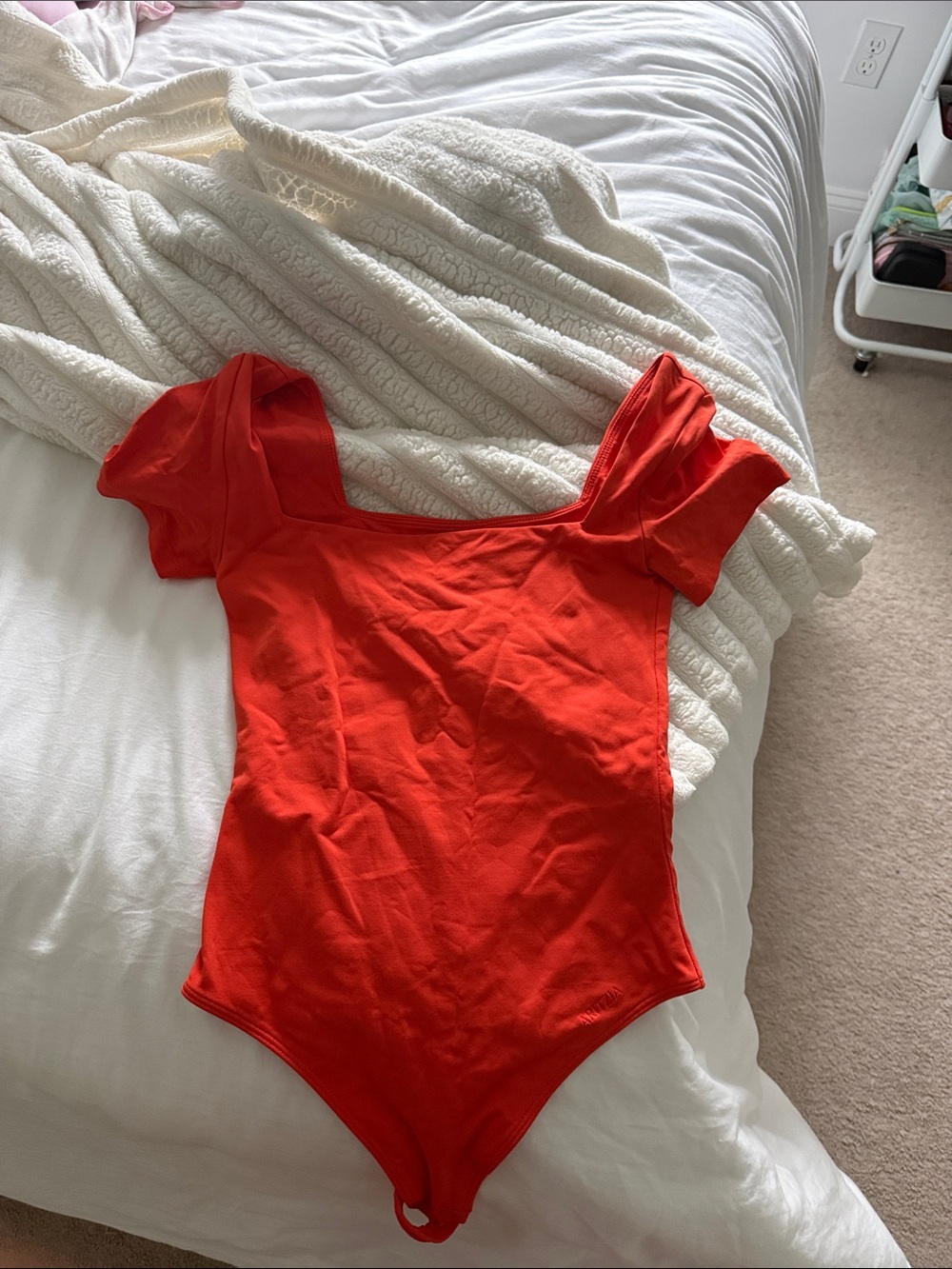 Aritzia Red Off-Shoulder Short Sleeve Bodysuit